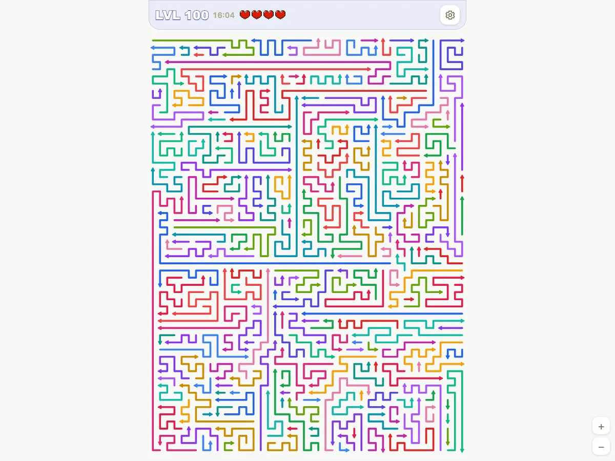 Arrow Escape level 100: 44×58 board with 241 arrows